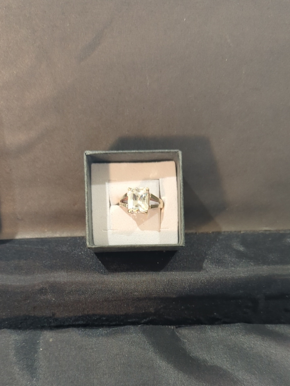 Classic Silver Tone Ring with Emerald-Cut Clear Stone